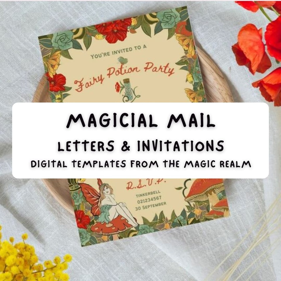 fairy invitation with yellow and floral background